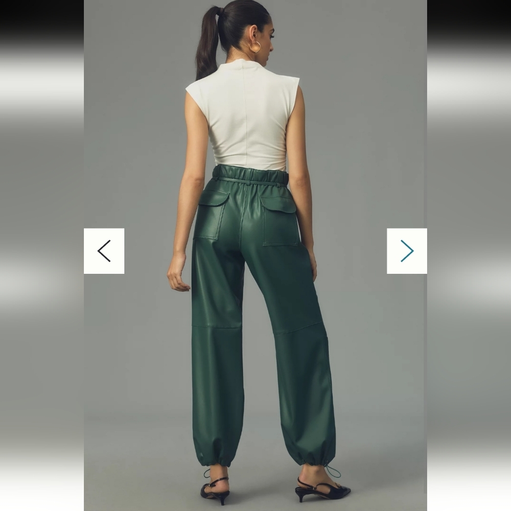 Pilcro Anthropologie Faux Leather Soft Parachute Pants Dark Green Joggers XS - Picture 2 of 8